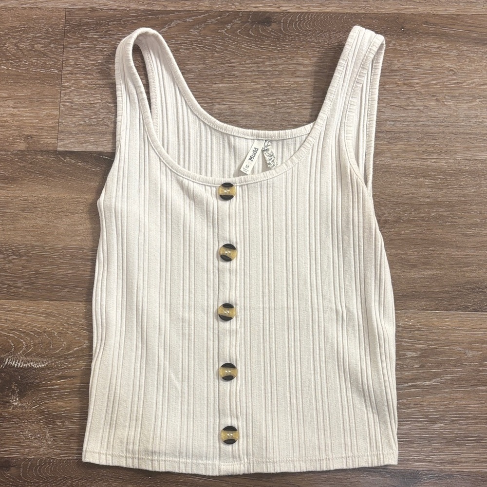 Mudd Cream Buttoned Ribbed Tank